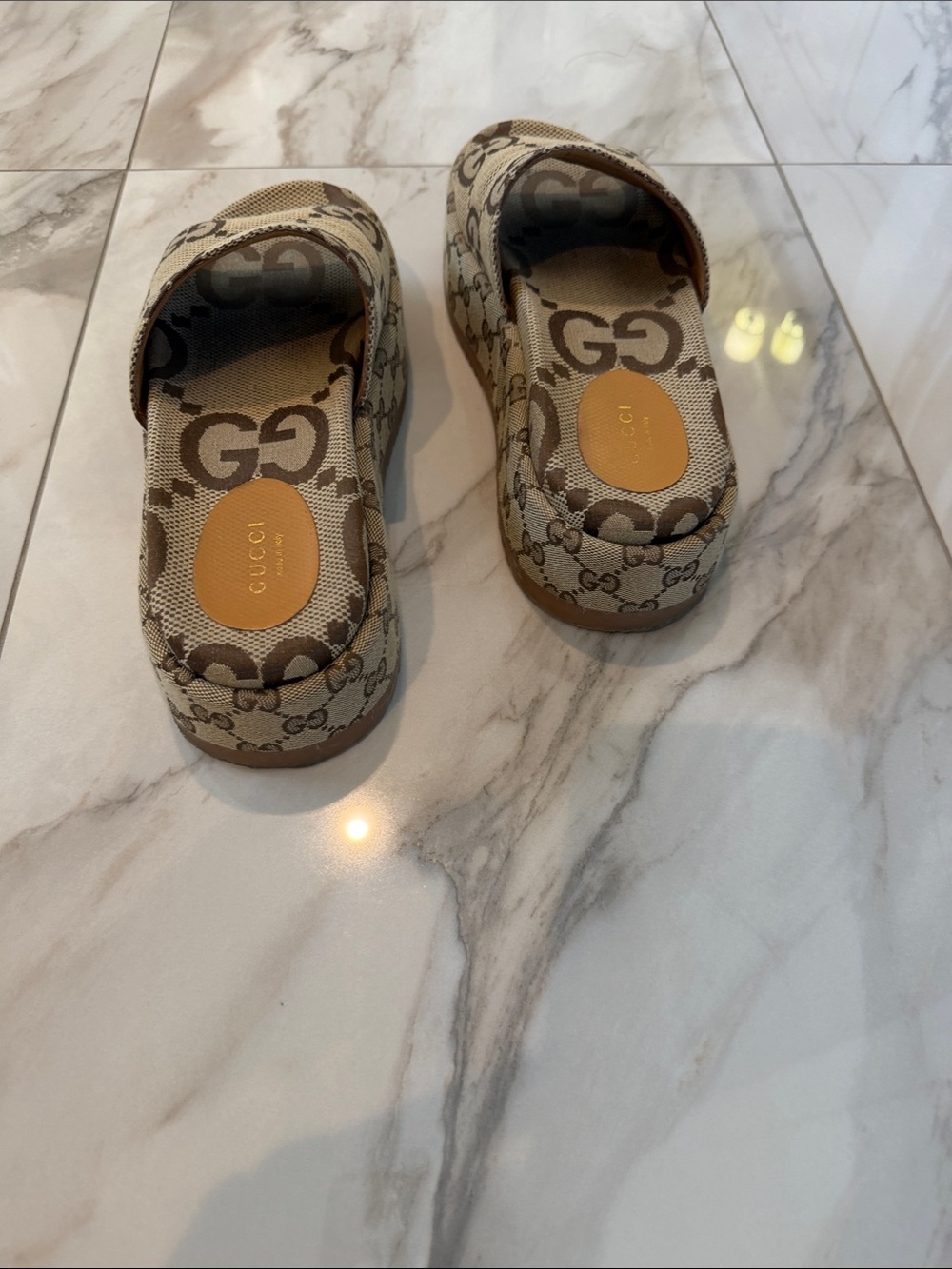 Gucci Tan GG Canvas Platform Slide Sandals - Picture 6 of 8
